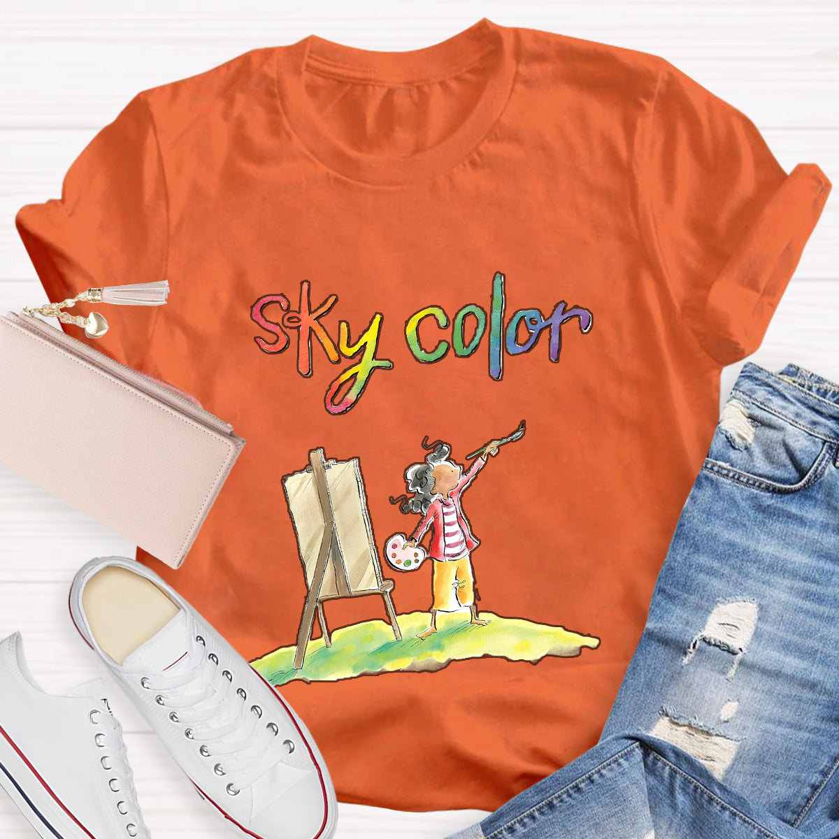 Sky Color Printing Teacher T-Shirt