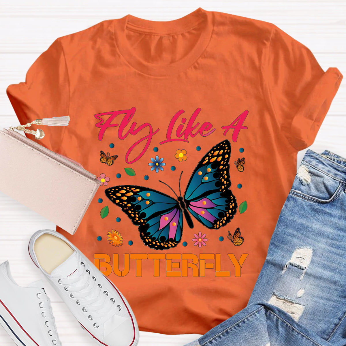 Fly Like A Beautiful Butterfly Teacher T-Shirt