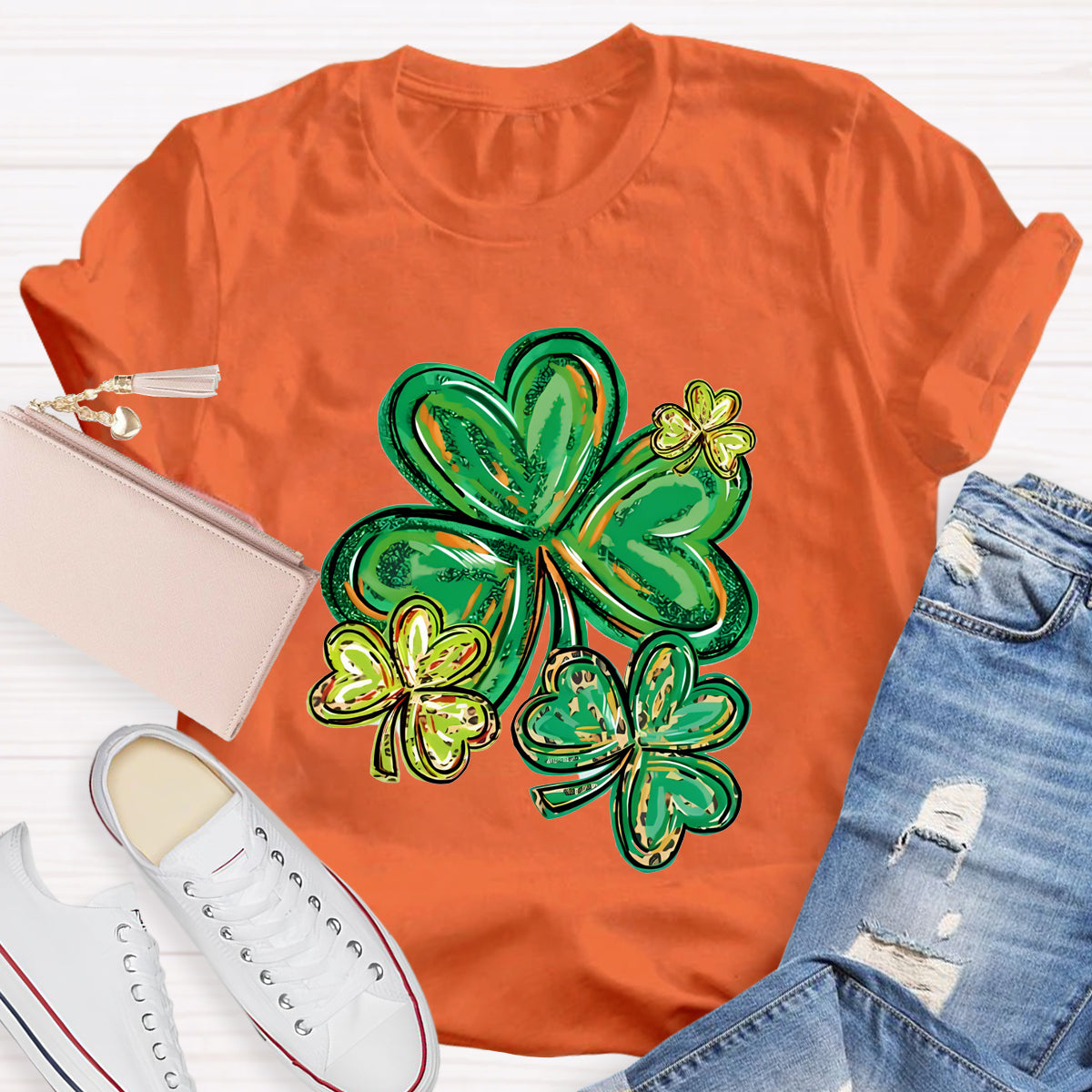 St Patrick's Day Clover Print Teacher T-Shirt