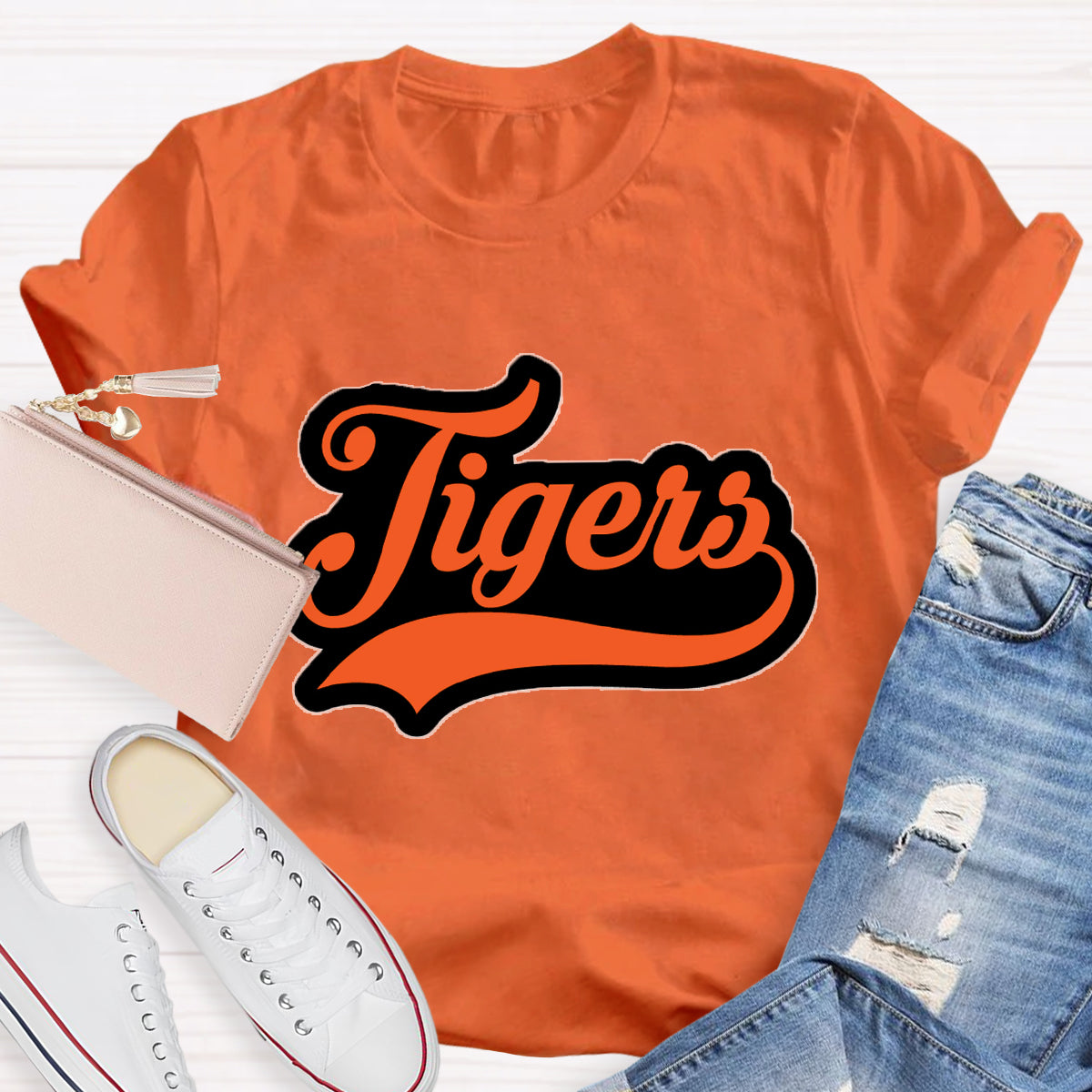 Personalized School Mascot Tigers Orange Letters Teacher T-Shirt