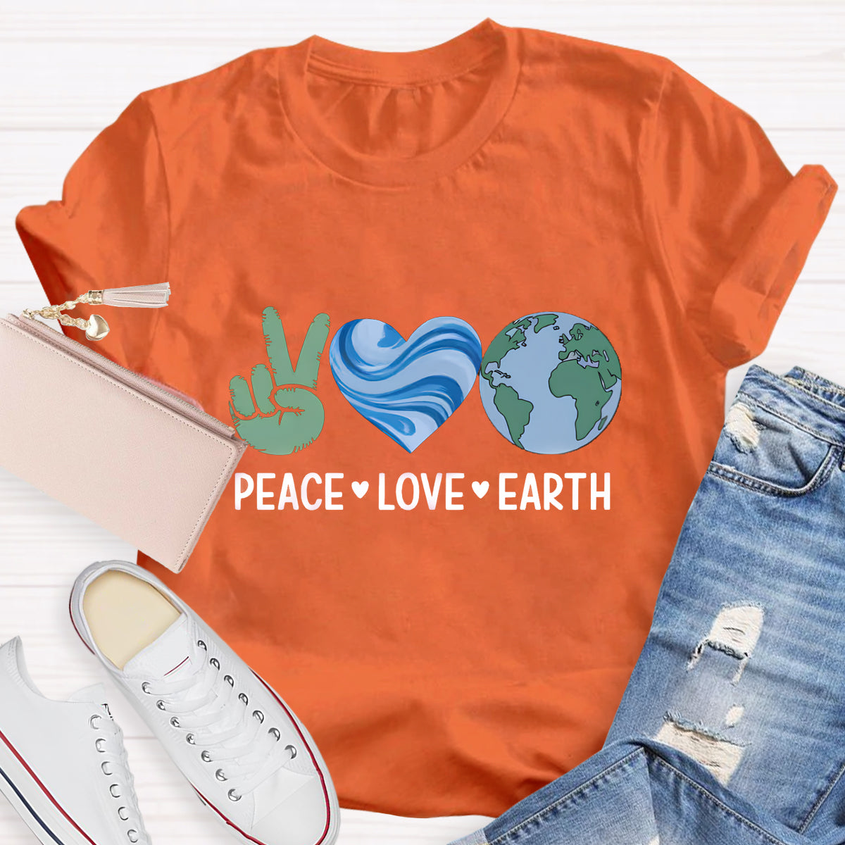 Peach Love Earth Teacher T-Shirt