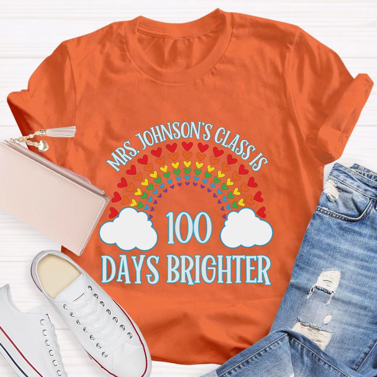 Personalized Name Teacher Class 100 Days Brighter T-Shirt