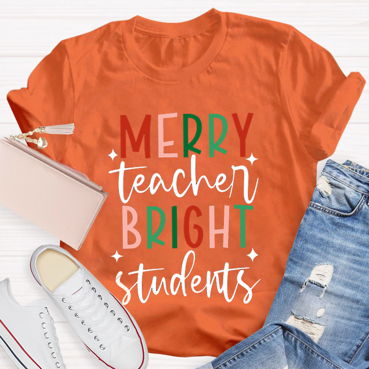 Merry Teacher Bright Students Christmas Teacher T-Shirt