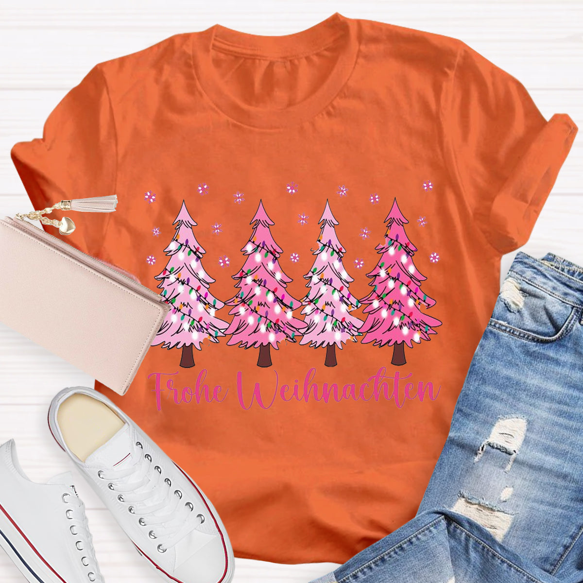 Pink Christmas Trees Teacher T-Shirt