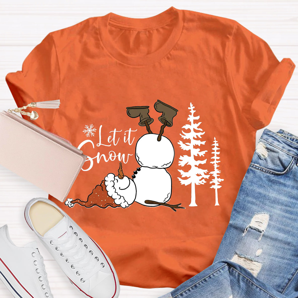 Funny Snowman Christmas Let it Snow Teacher T-Shirt