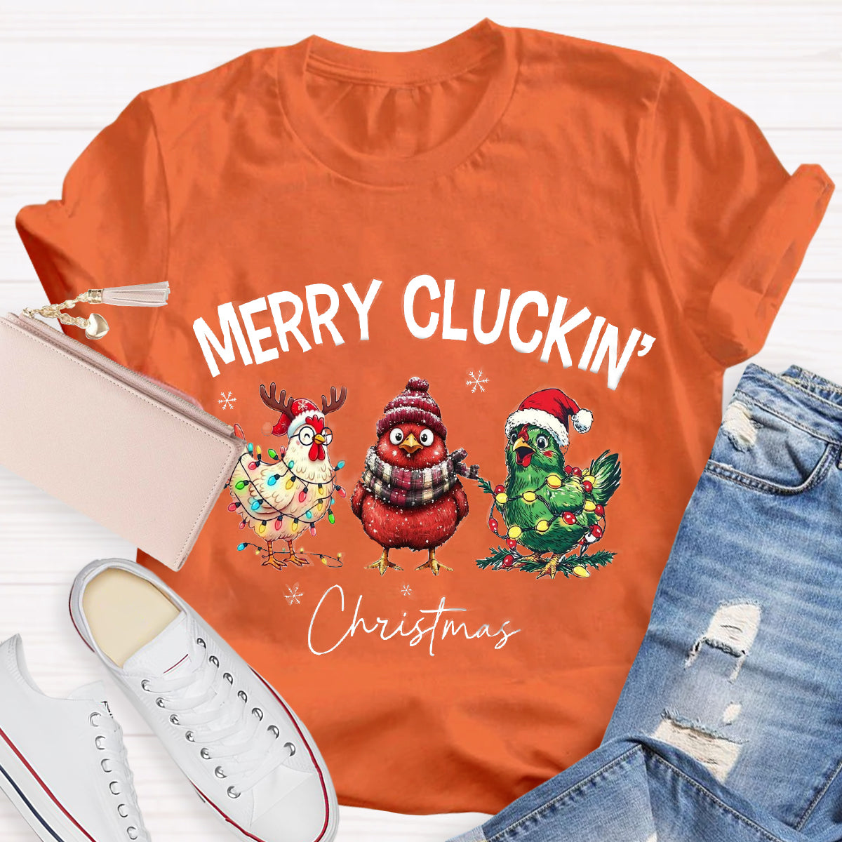 Merry Cluckin Chicken Funny Christmas T-Shirt