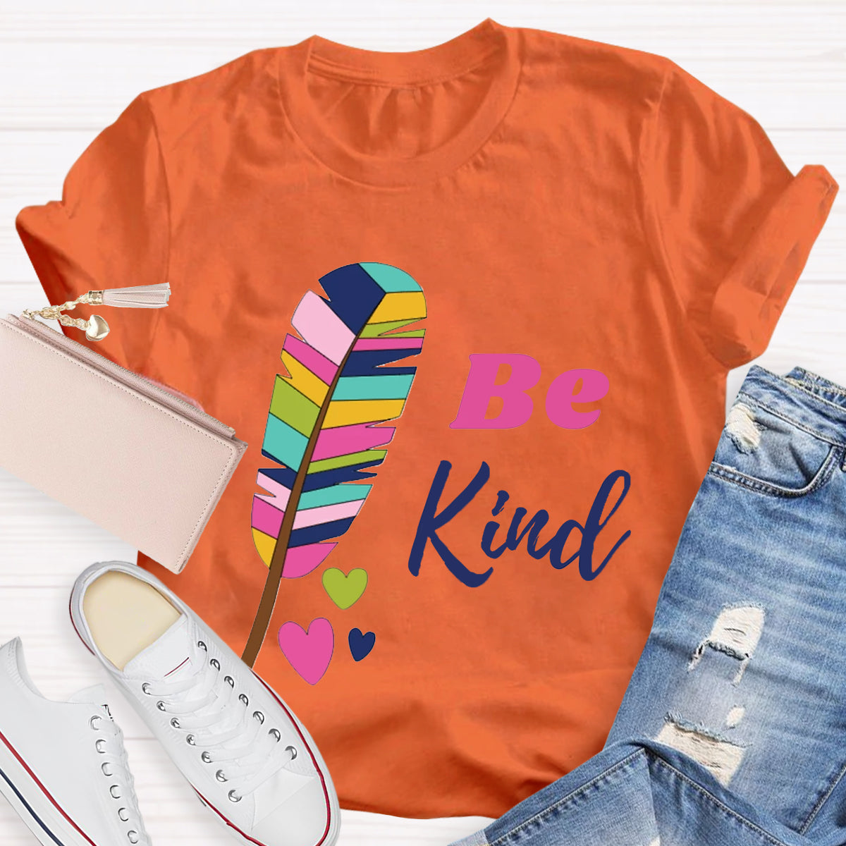 Be Kind Colorful Feather Design T-Shirt