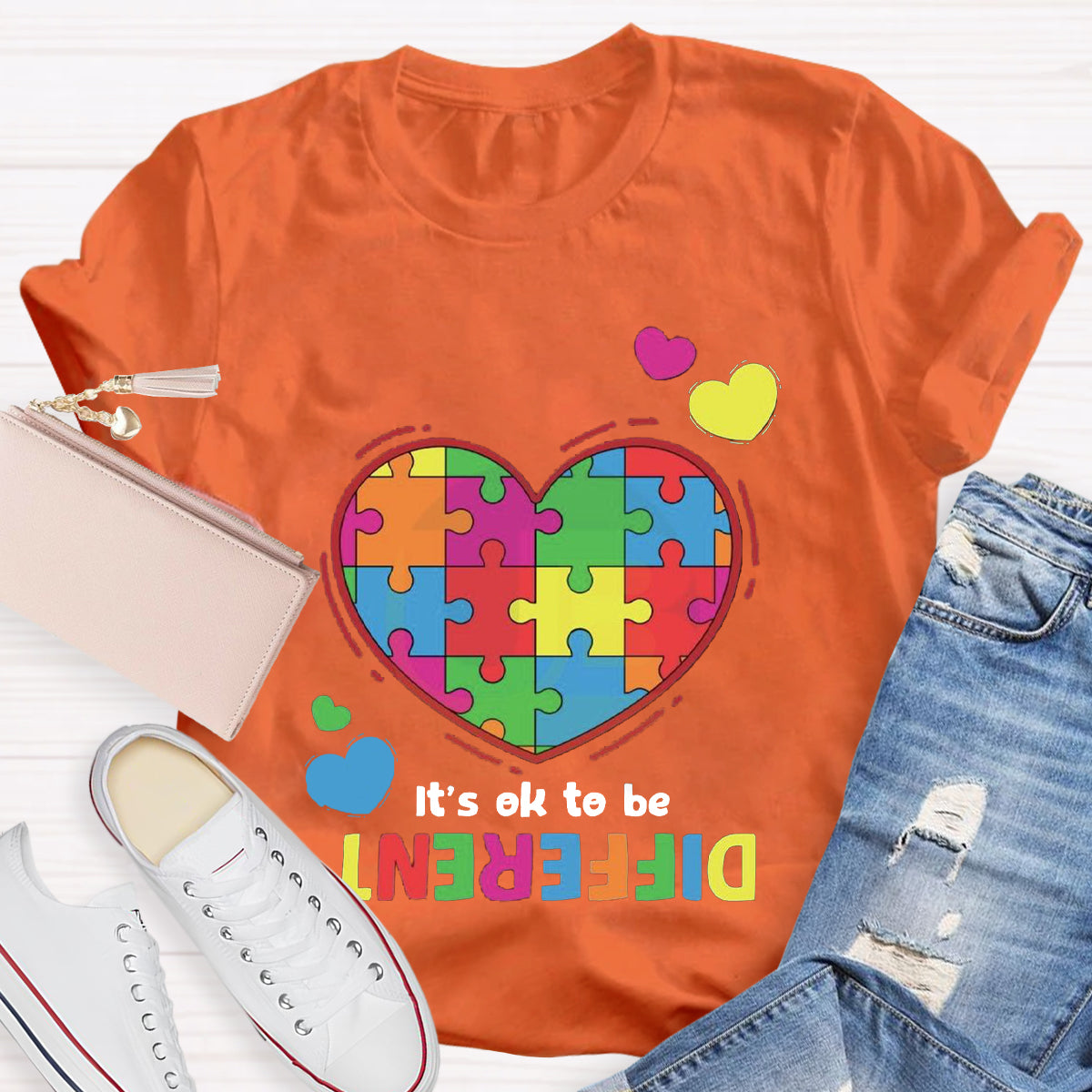 It's Ok To Be Different Colorful Heart T-Shirt