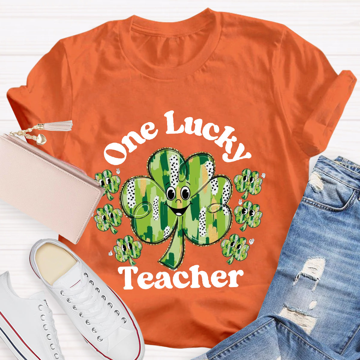 One Lucky Teacher Funny Shamrock T-Shirt