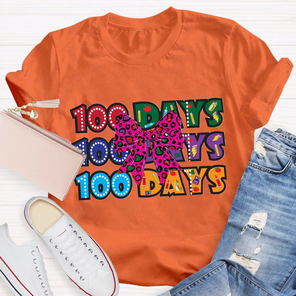 100 Days  Bow Teacher T-Shirt