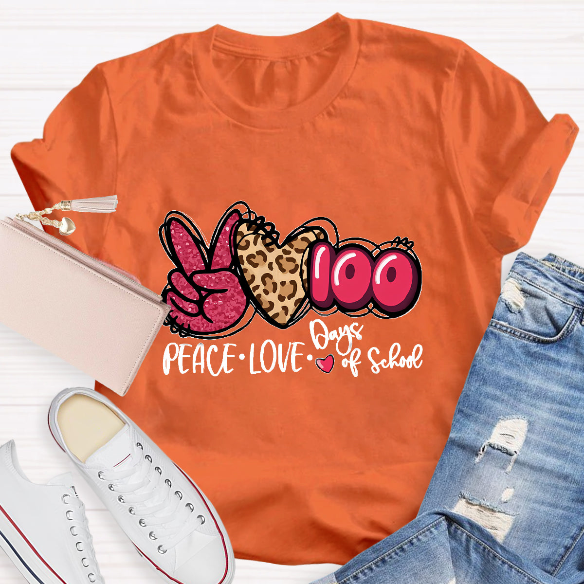 Peace Love 100 Days Of School Teacher T-Shirt