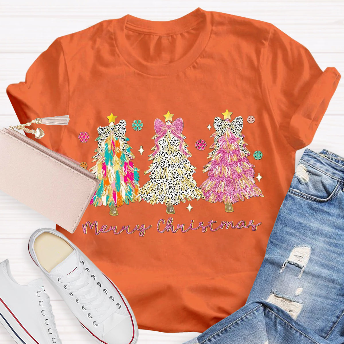 Colorful Coquette Glitter Christmas Tree  T-Shirt