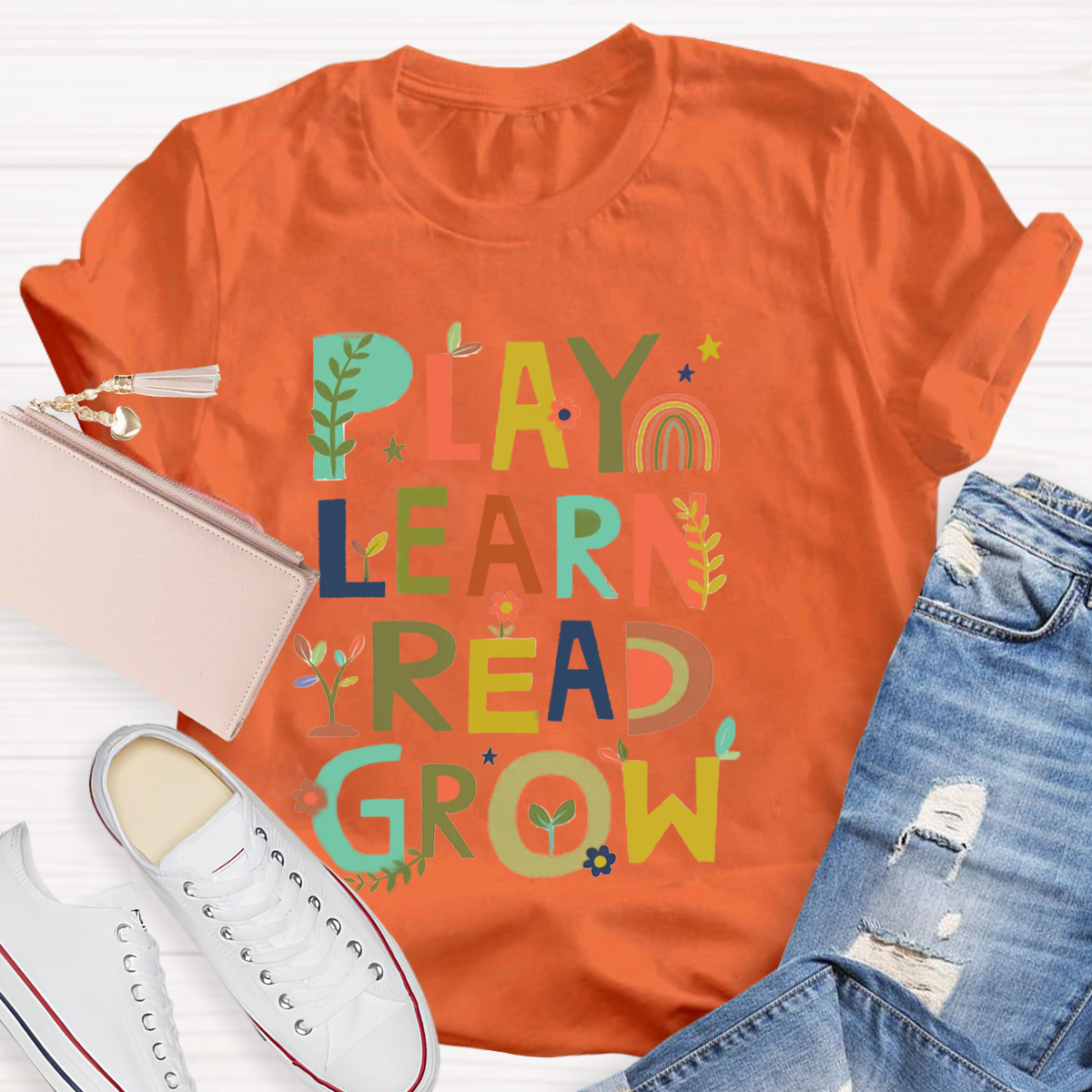 Play Learn Read Grow  Teacher T-Shirt