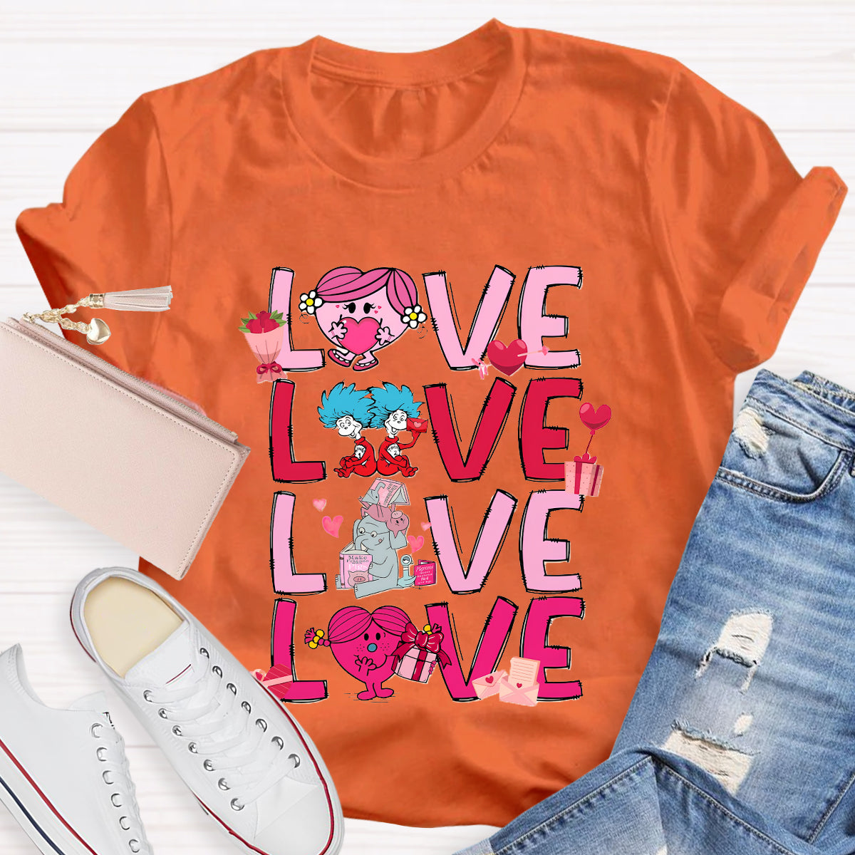 Love Cartoon Characters Teacher T-Shirt