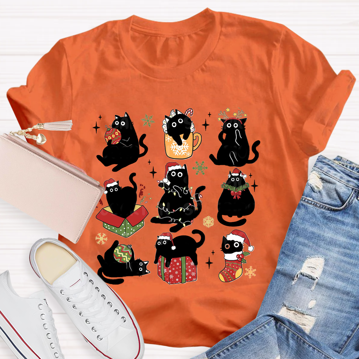 Black Cat Christmas T-Shirt