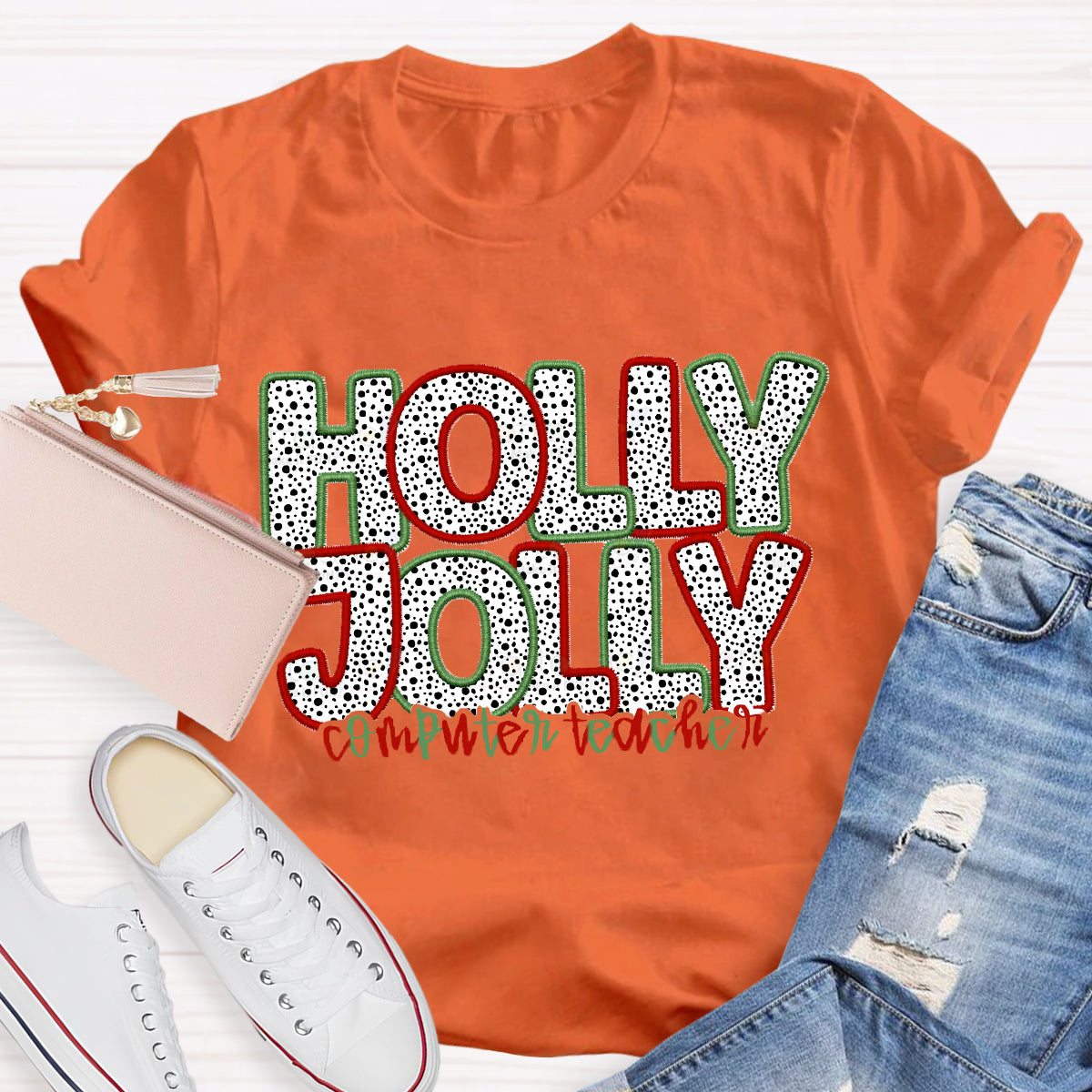 Personalized Subject Holly Jolly Teacher T-Shirt