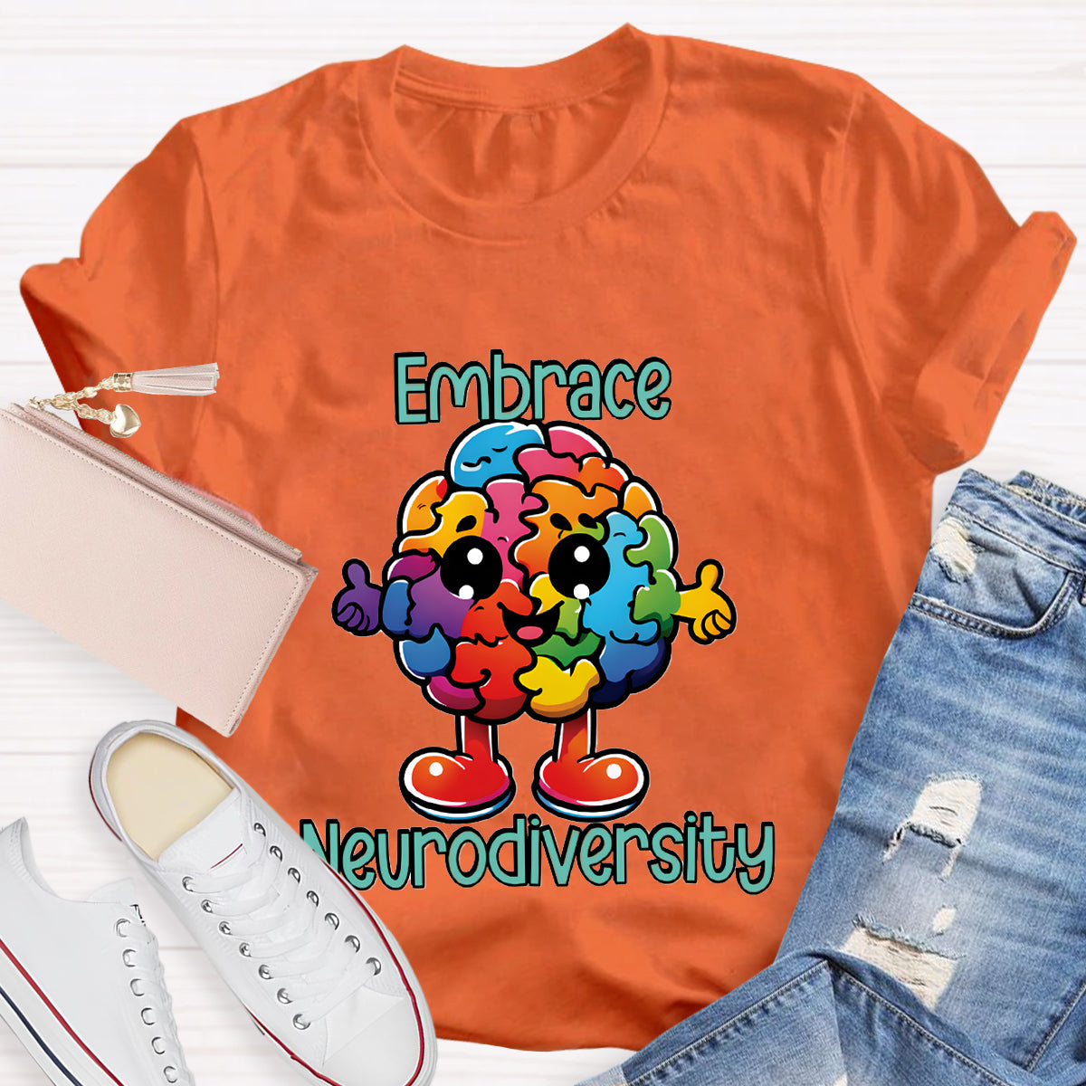 Embrace Neurodiversity Colorful Brain T-Shirt