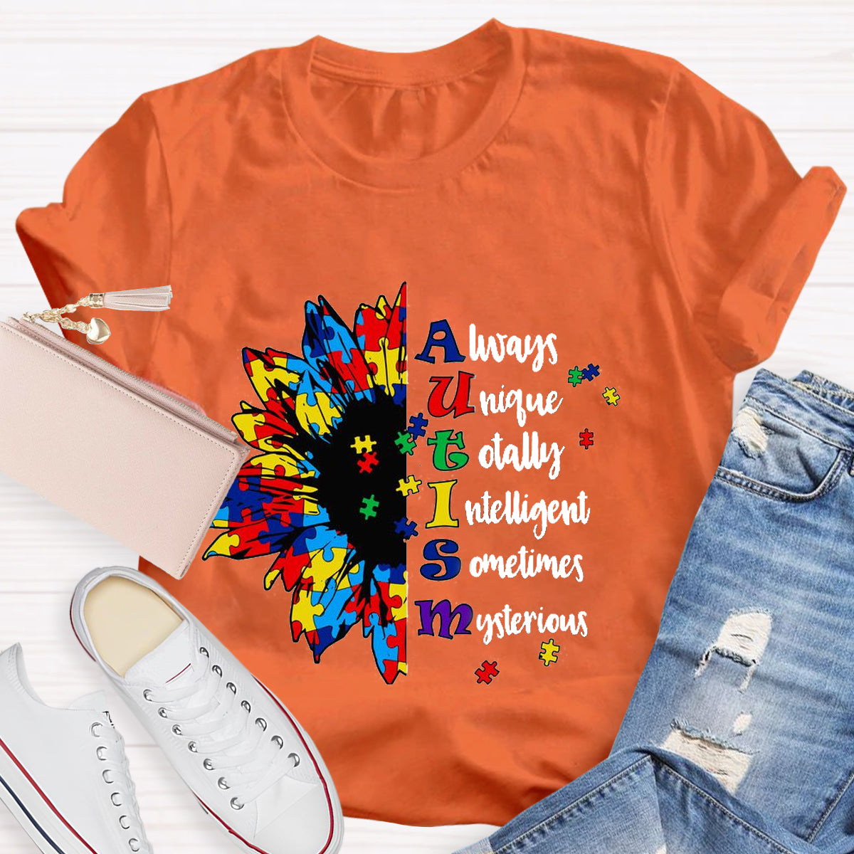 Always Unique Totally Intelligent Sometimes Mysterious Autism Sunflower T-Shirt