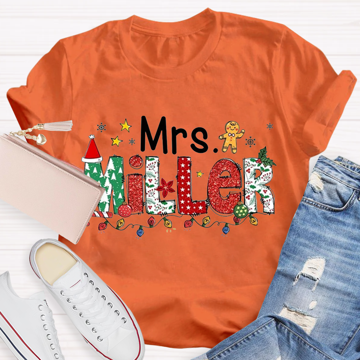 Personalized Name Christmas Teacher T-Shirt