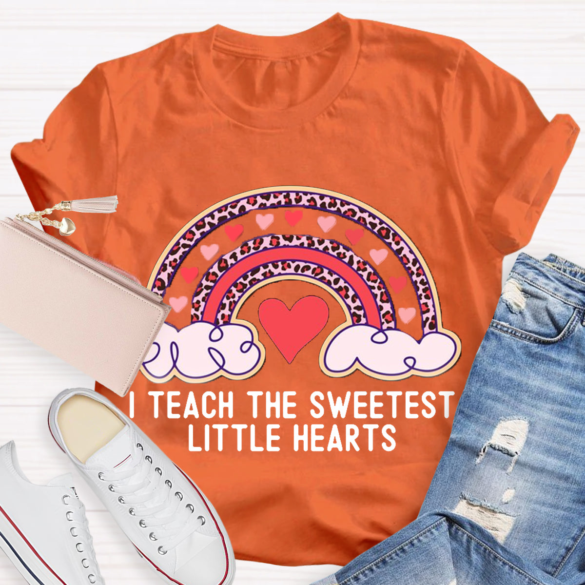 I Teach The Sweetest Little Hearts Rainbow Teacher Valentines Day T-Shirt