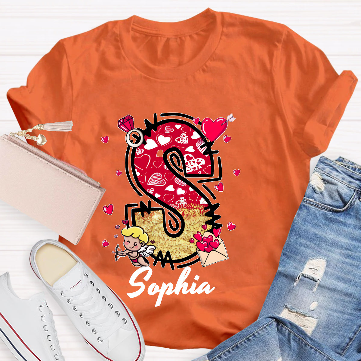 Personalized Name Valentine Day Alphabet T-Shirt