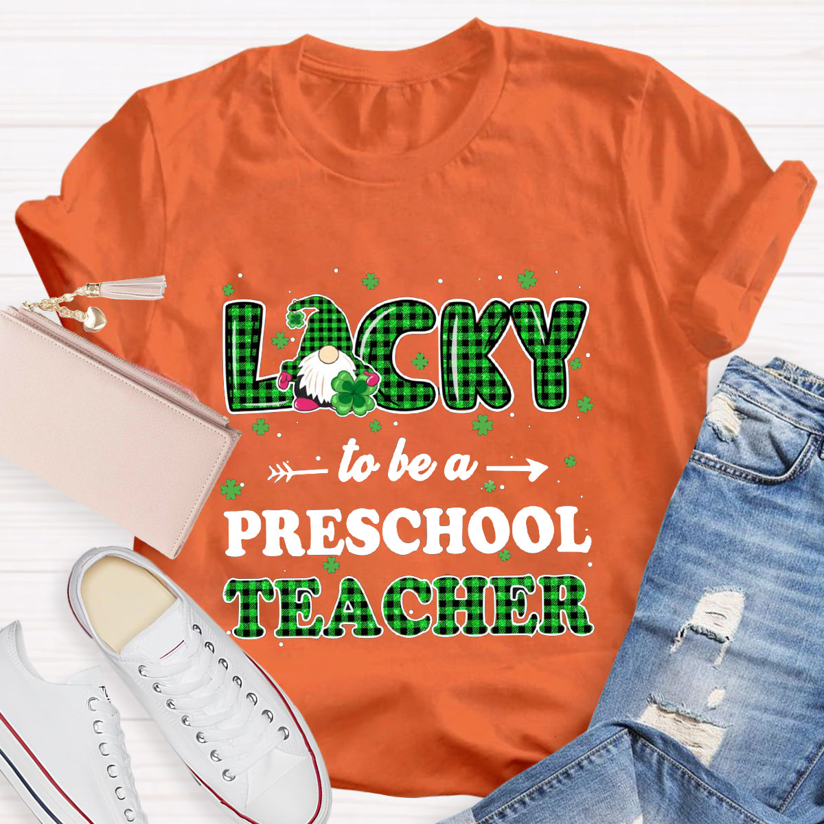 Personalized Grade Lucky To Be A Preschool Teacher  T-Shirt