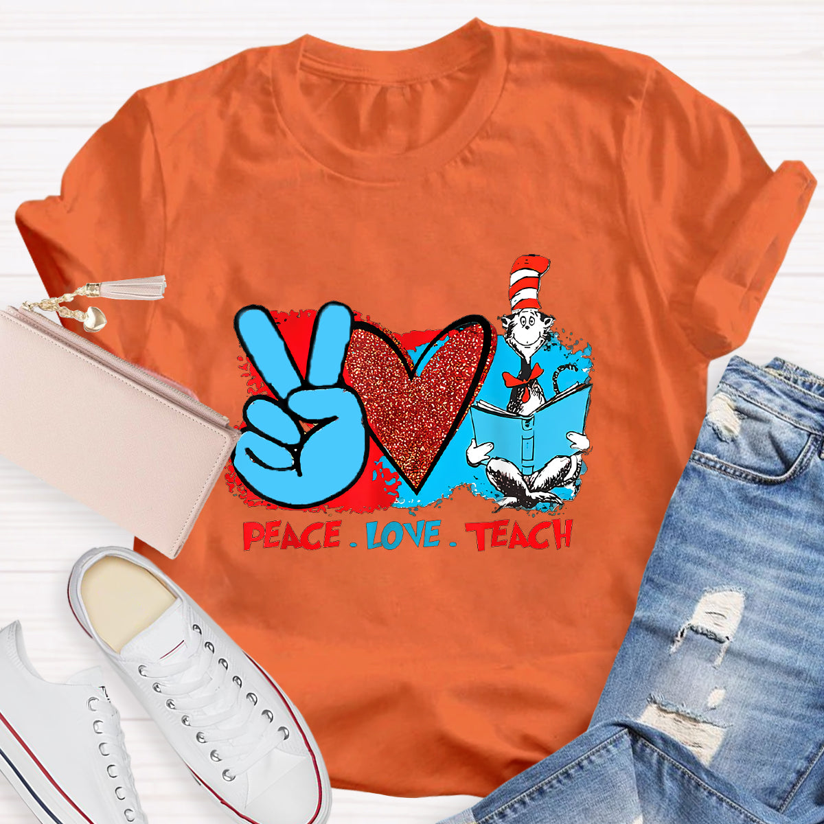 Peace Love Teach Children's Books T-Shirt