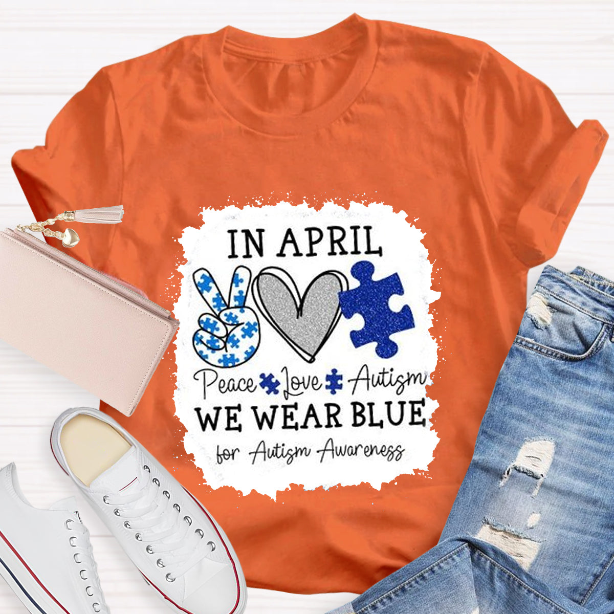 In April We Wear Blue For Autism Awareness Teacher T-Shirt