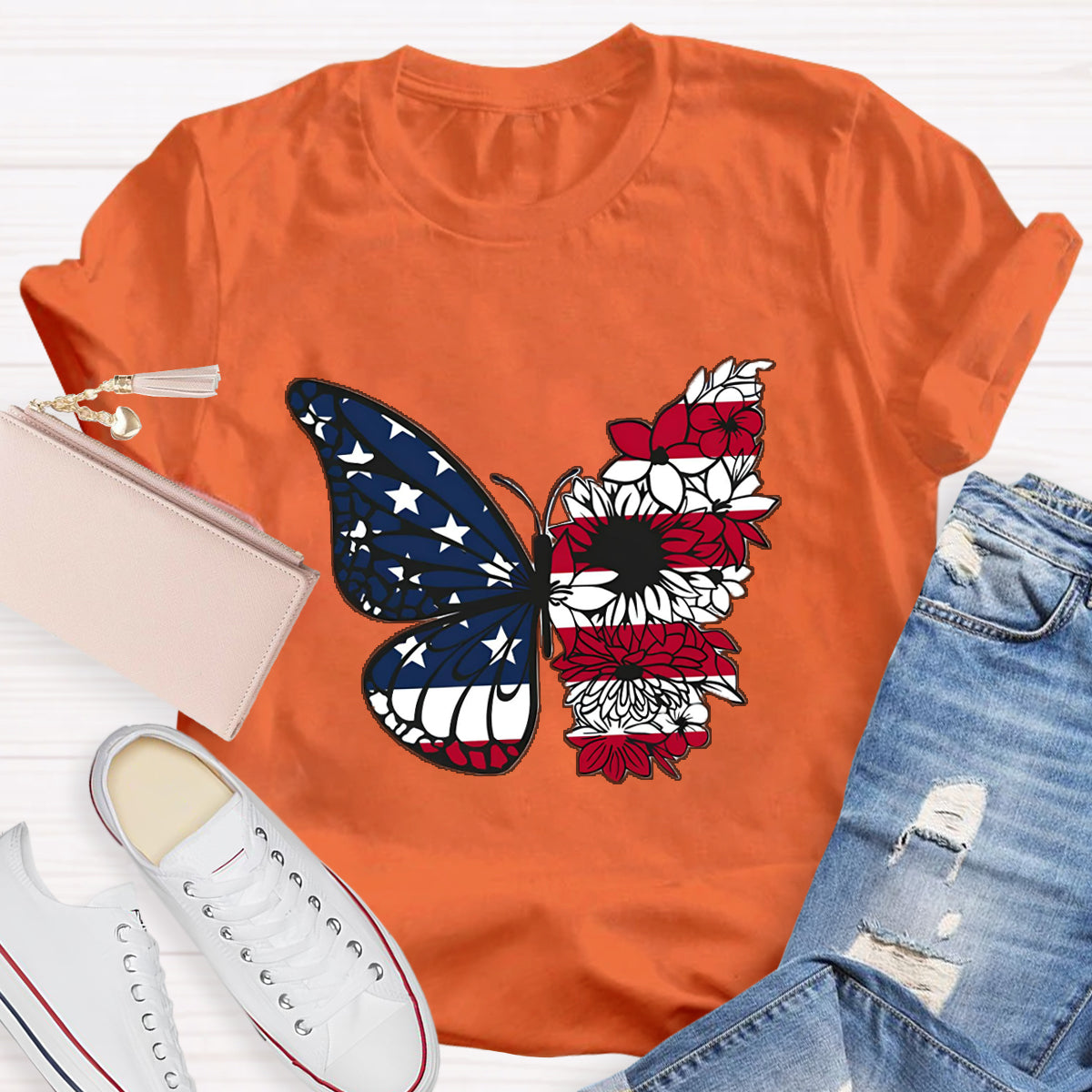 USA Floral Butterfly T-Shirt