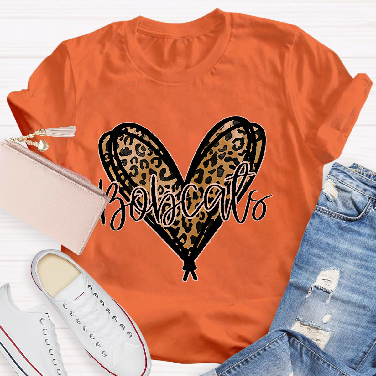 Personalized Mascot Bobcats Heart Teacher T-Shirt