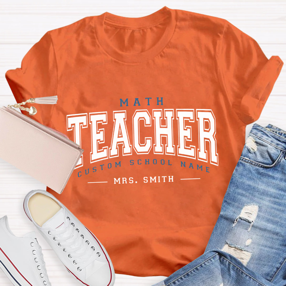 Personalized School Name And Teacher Name Math Teacher T-Shirt