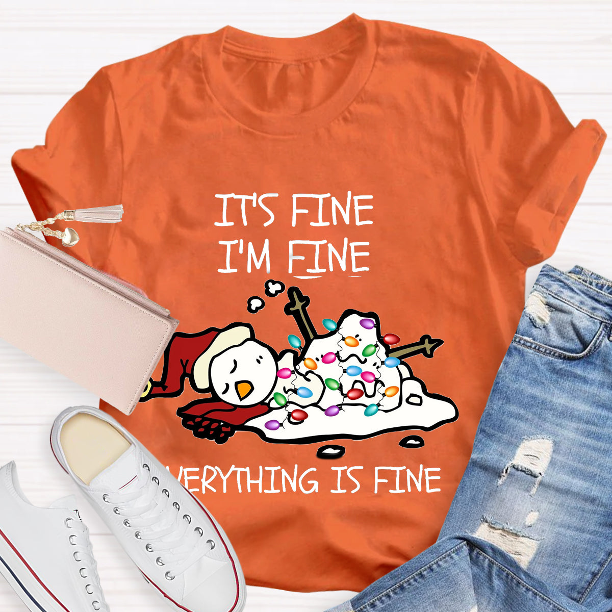 It's Fine I'm Fine Melting Snowman Teacher T-Shirt