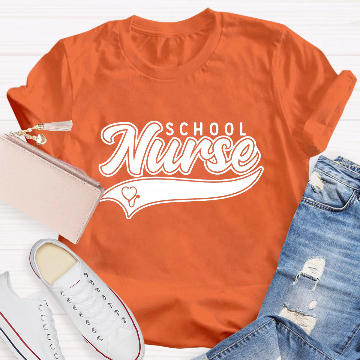 School Nurse Letter Printed T-Shirt