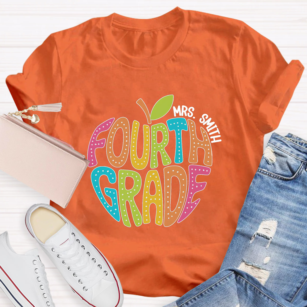 Personalized Grade And Name Letter Apple Teacher T-Shirt