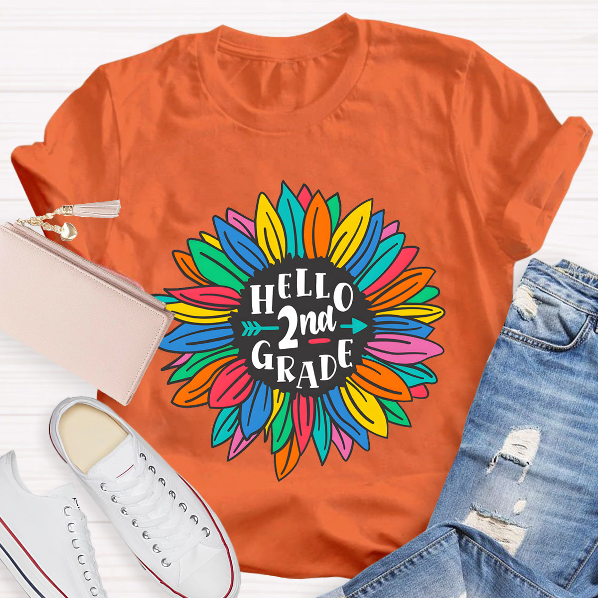 Personalized Grade Hello 2nd Grade Sunflower Teacher T-Shirt