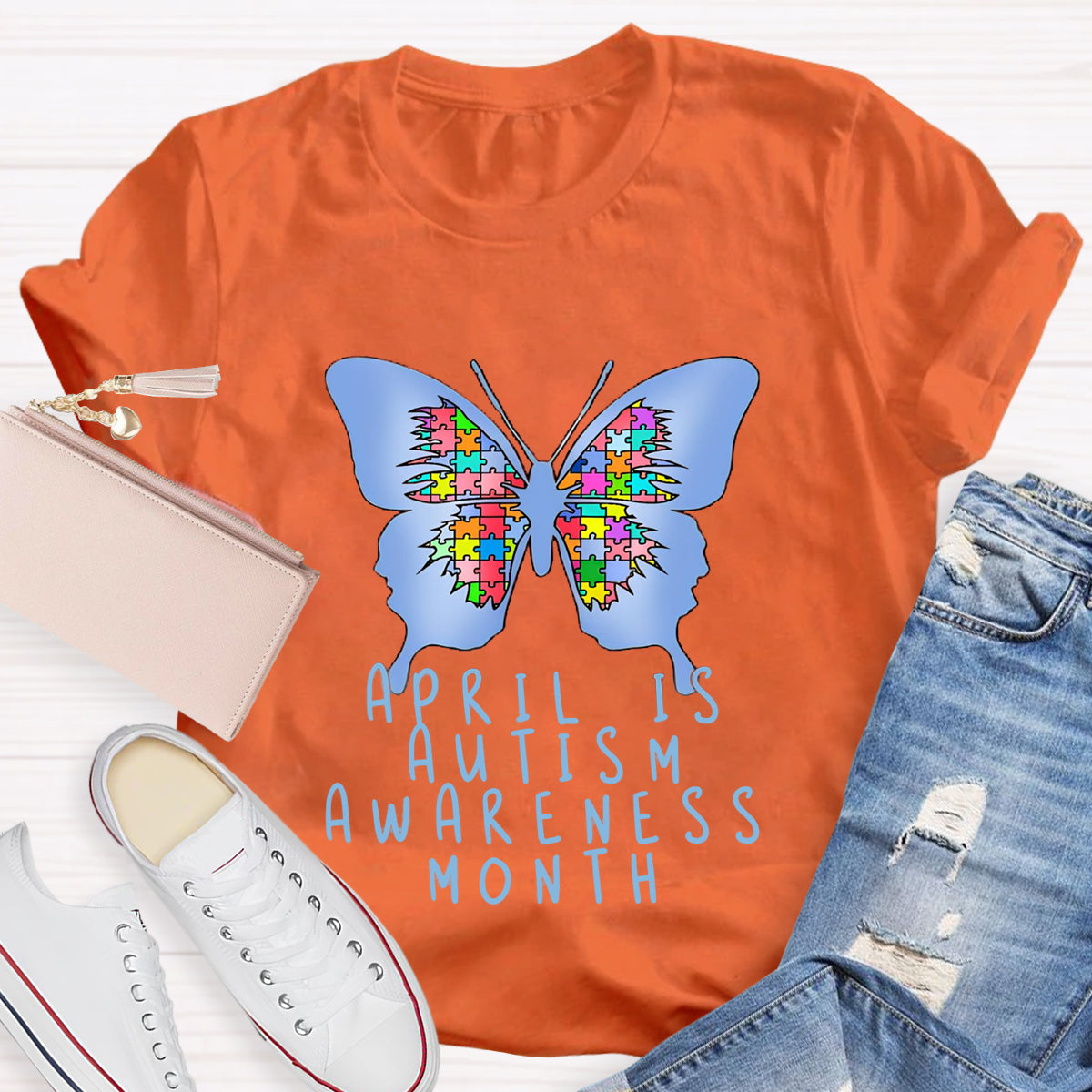 April is Autism Awareness Month with Blue Butterfly T-Shirt