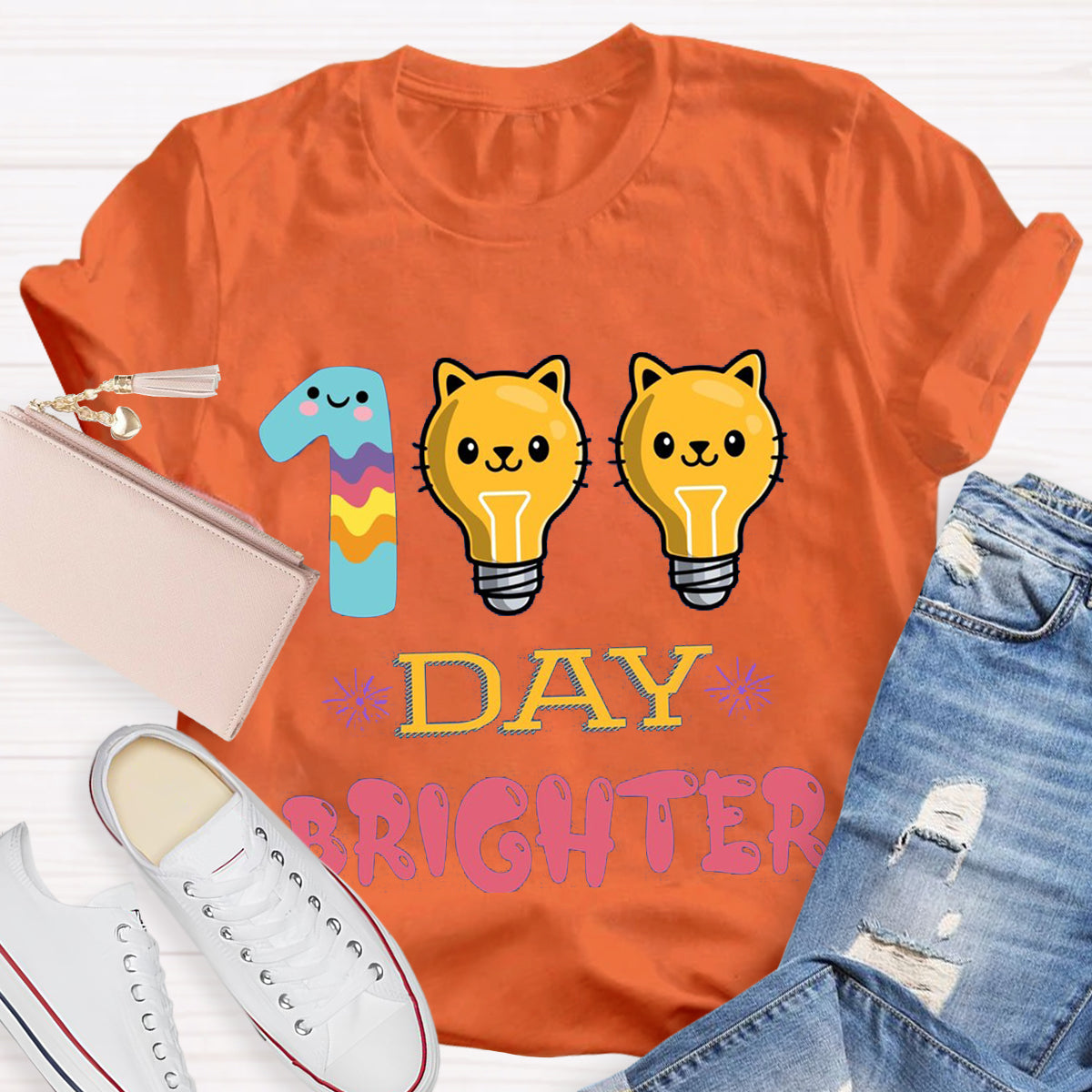 100 Days Brighter Cute Cat T-Shirt