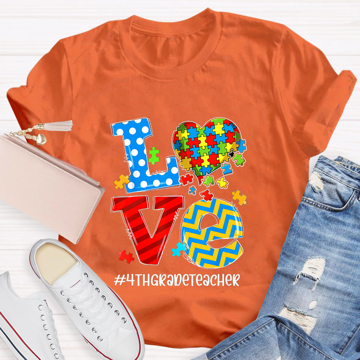 Personalized Grade Teacher Love Students With Heart T-Shirt