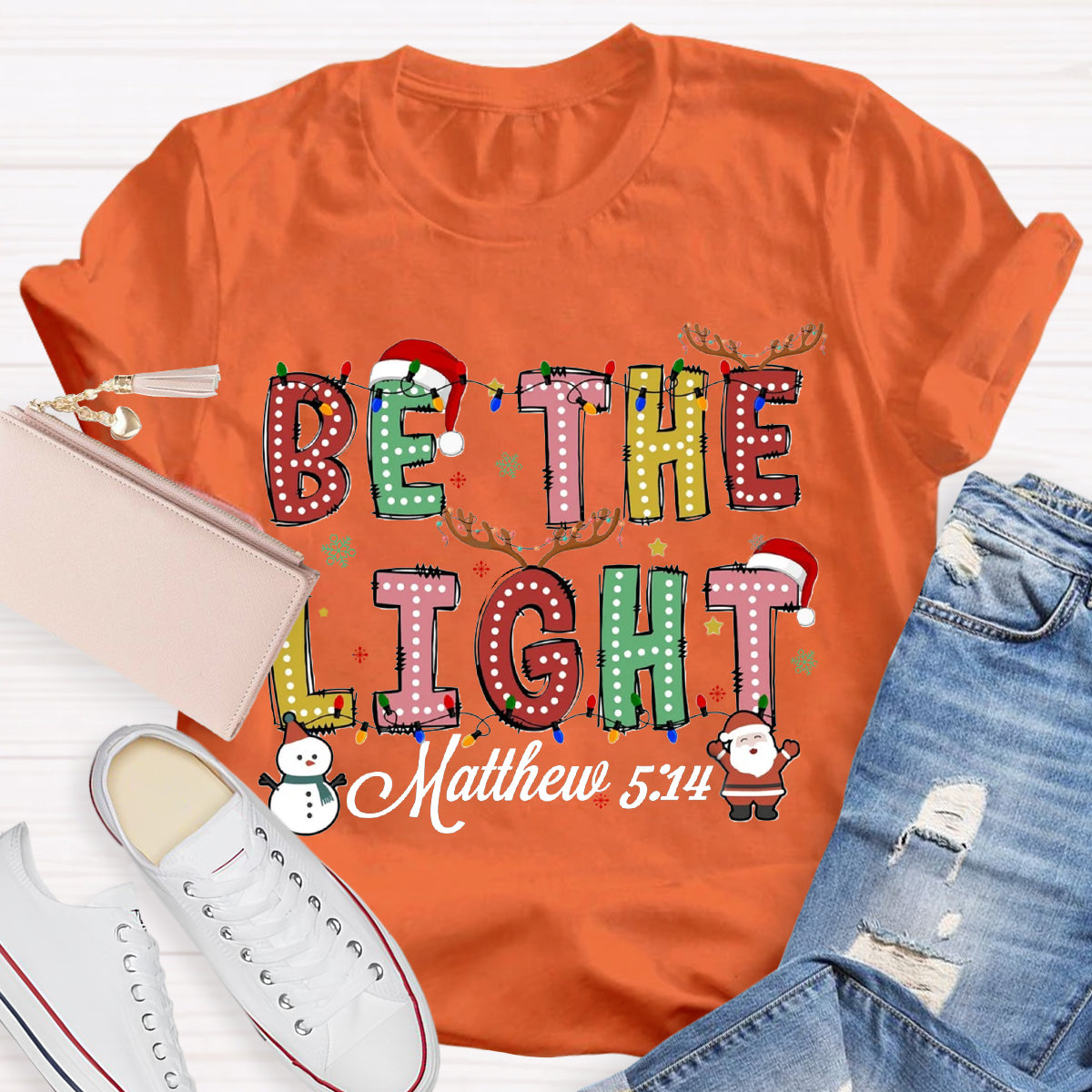 Christmas Light Be The Light Teacher T-Shirt