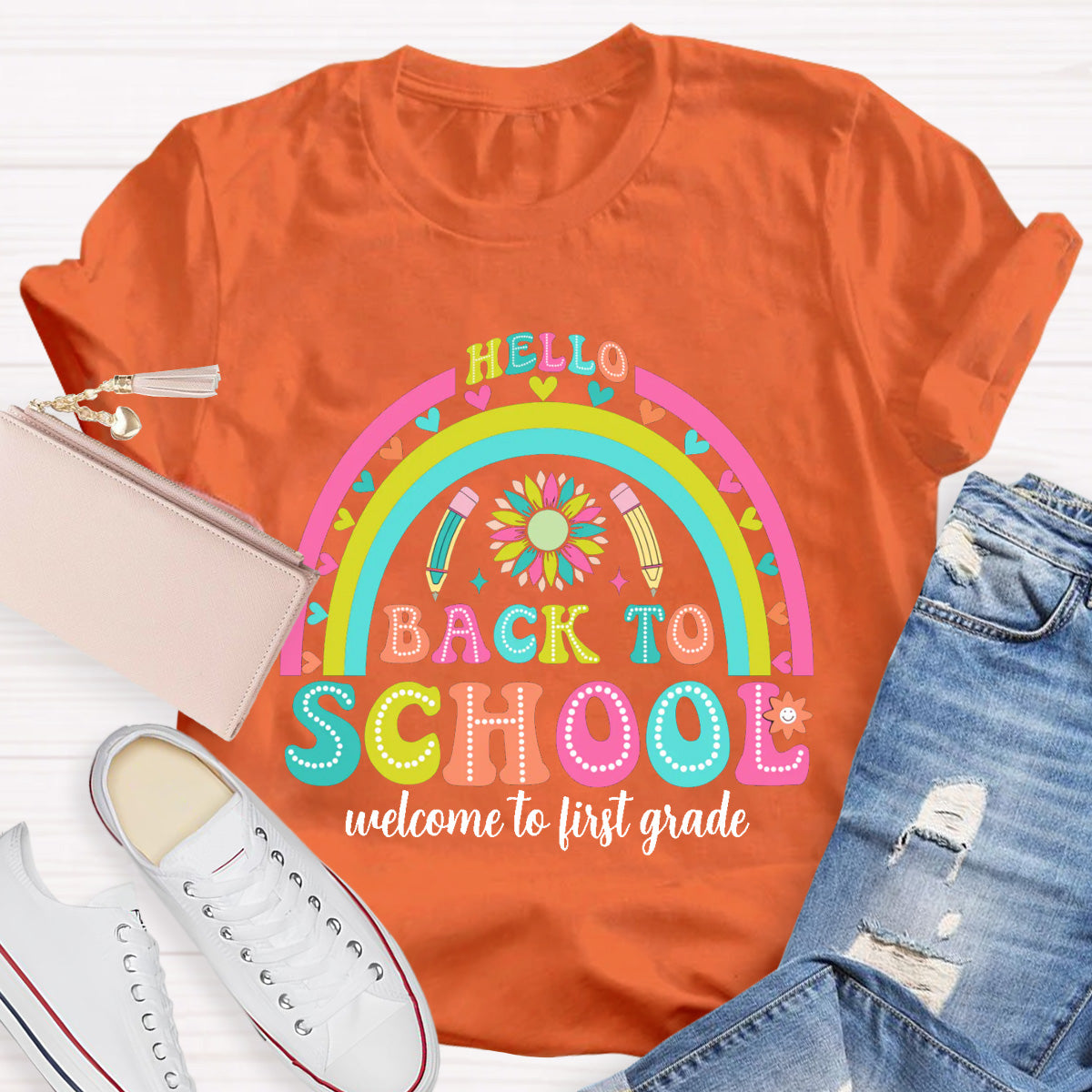 Personalized Grade Hello First Grade Back to school Teacher T-Shirt