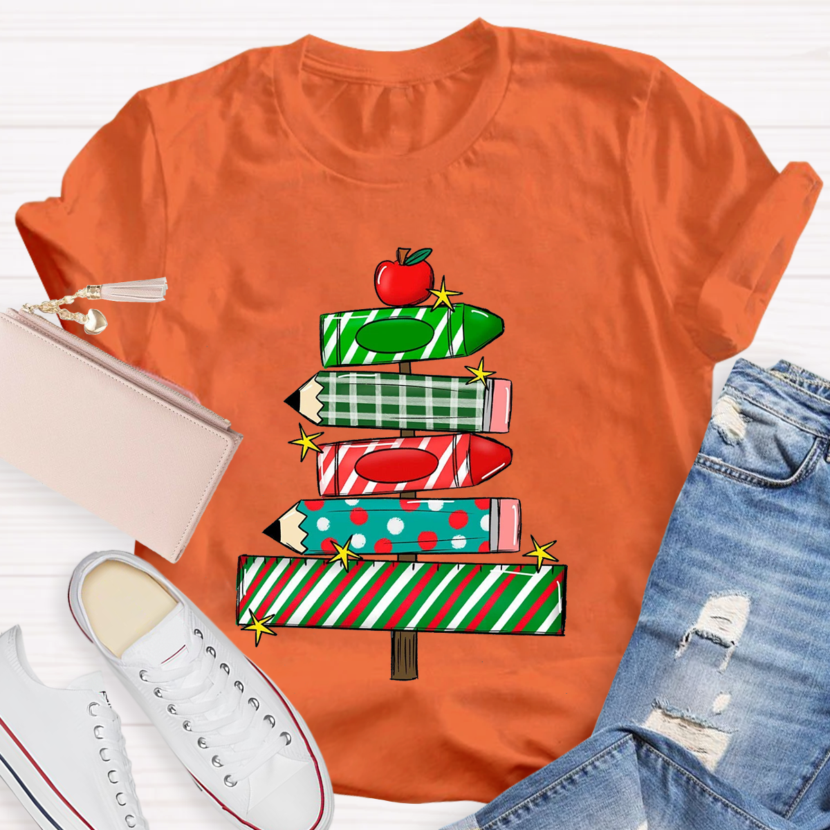 Christmas Pencil Tree Teacher T-Shirt