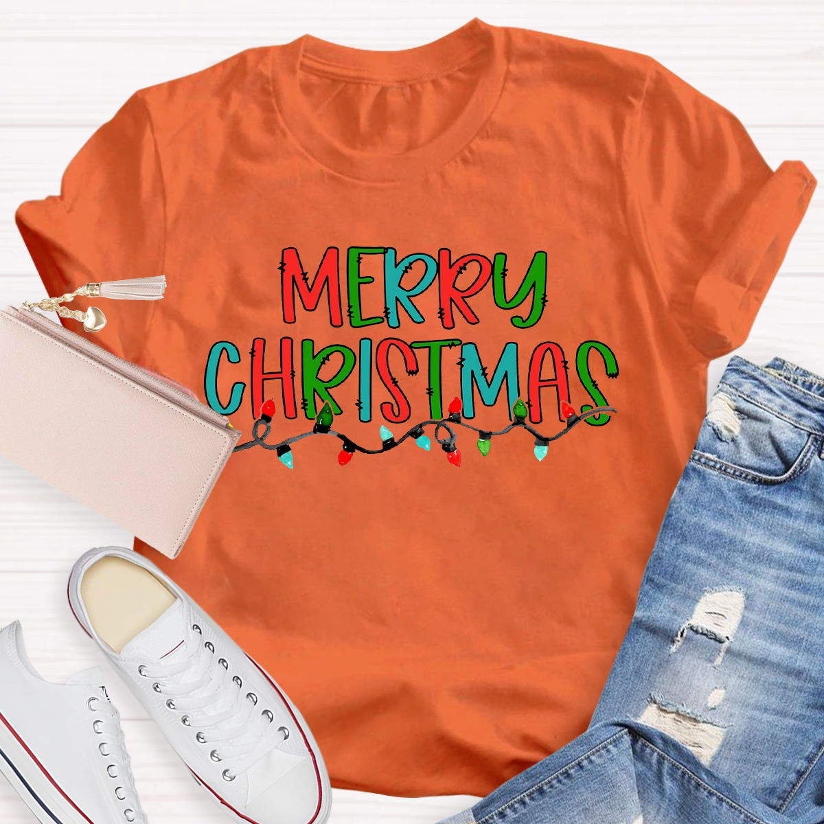 Merry Christmas Light Teacher T-Shirt