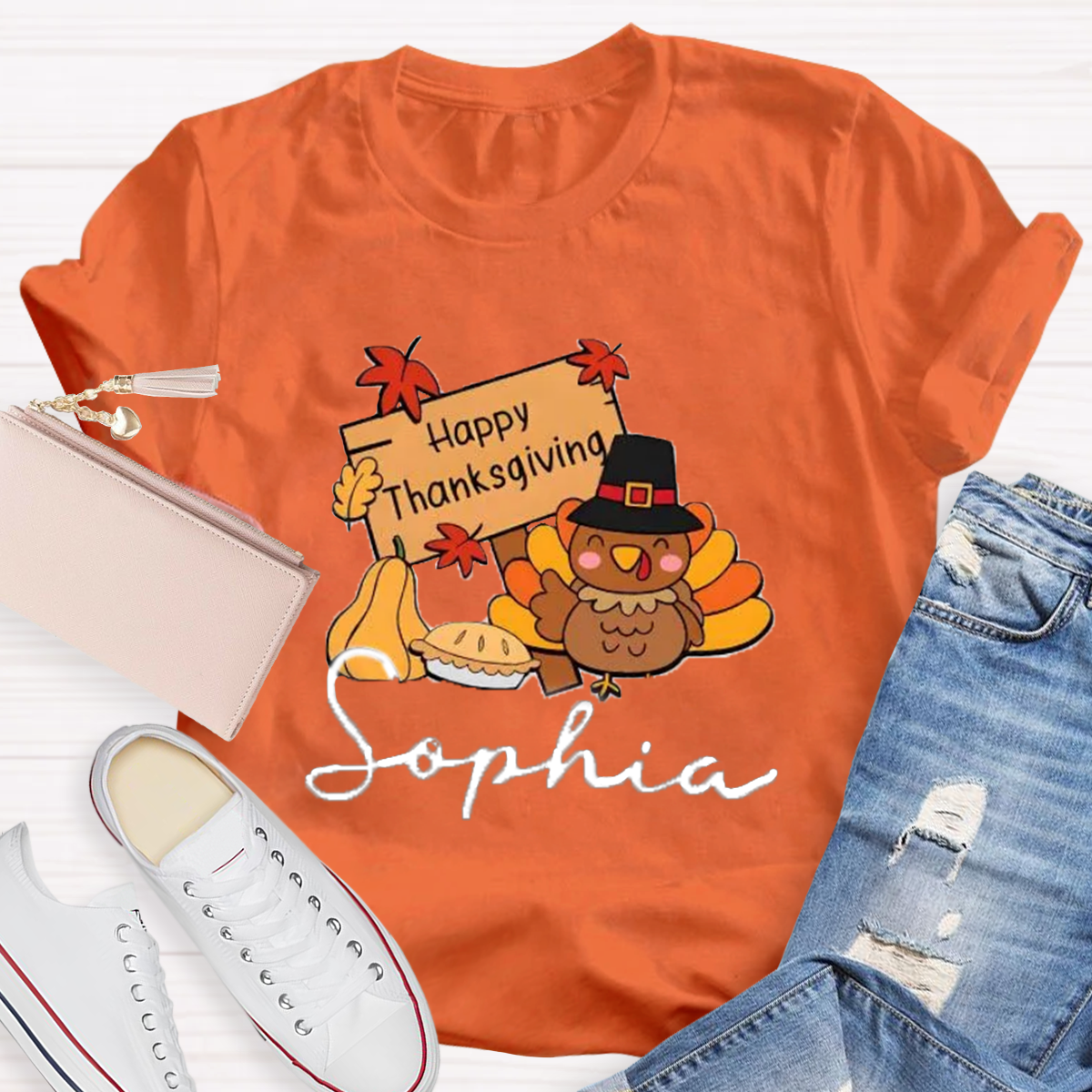 Personalized Name Happy Thanksgiving Teacher T-Shirt