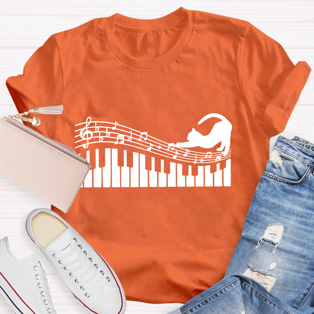 Funny Cat Play Music T-Shirt