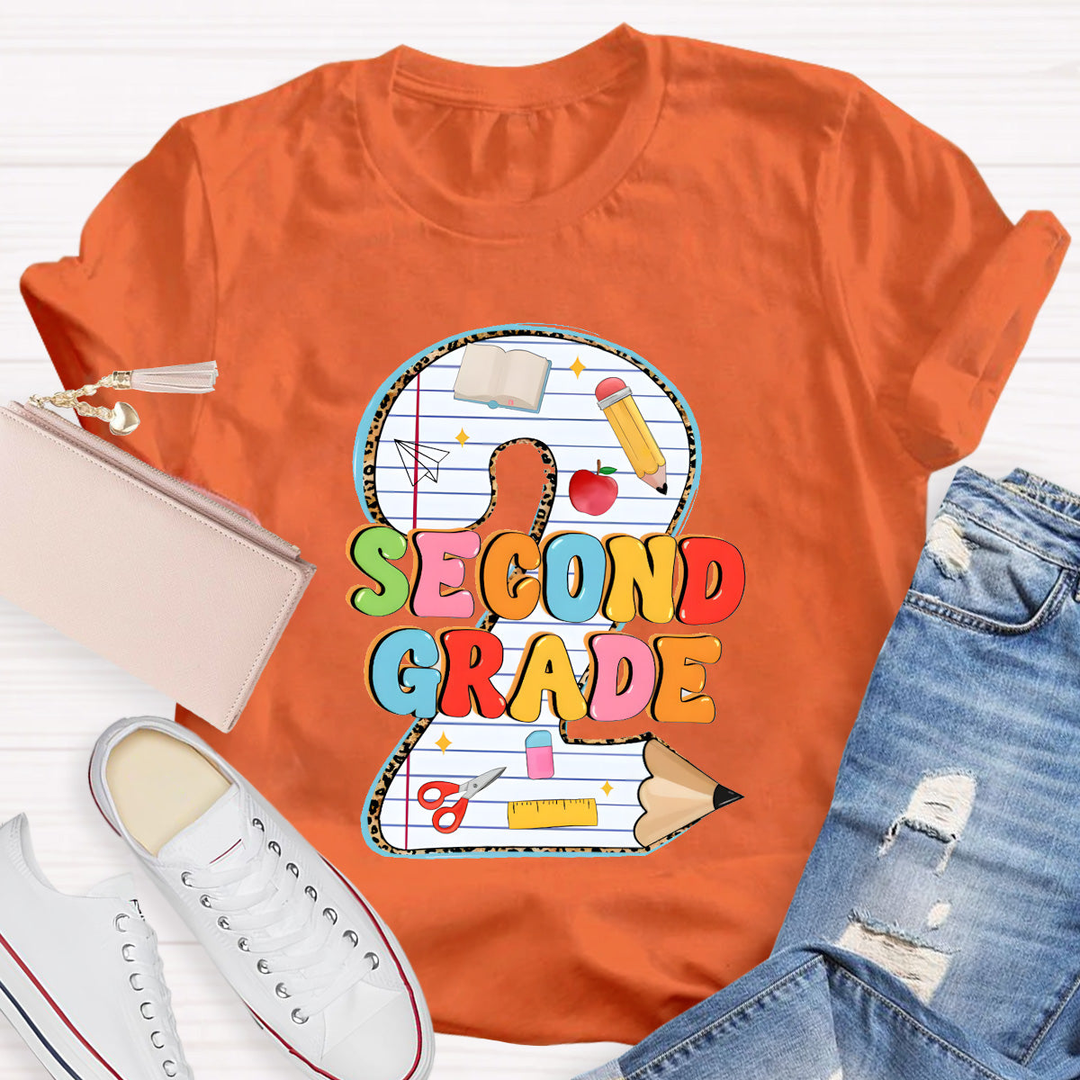 Personalized Grade Pencil Number Second Grand Teacher T-Shirt