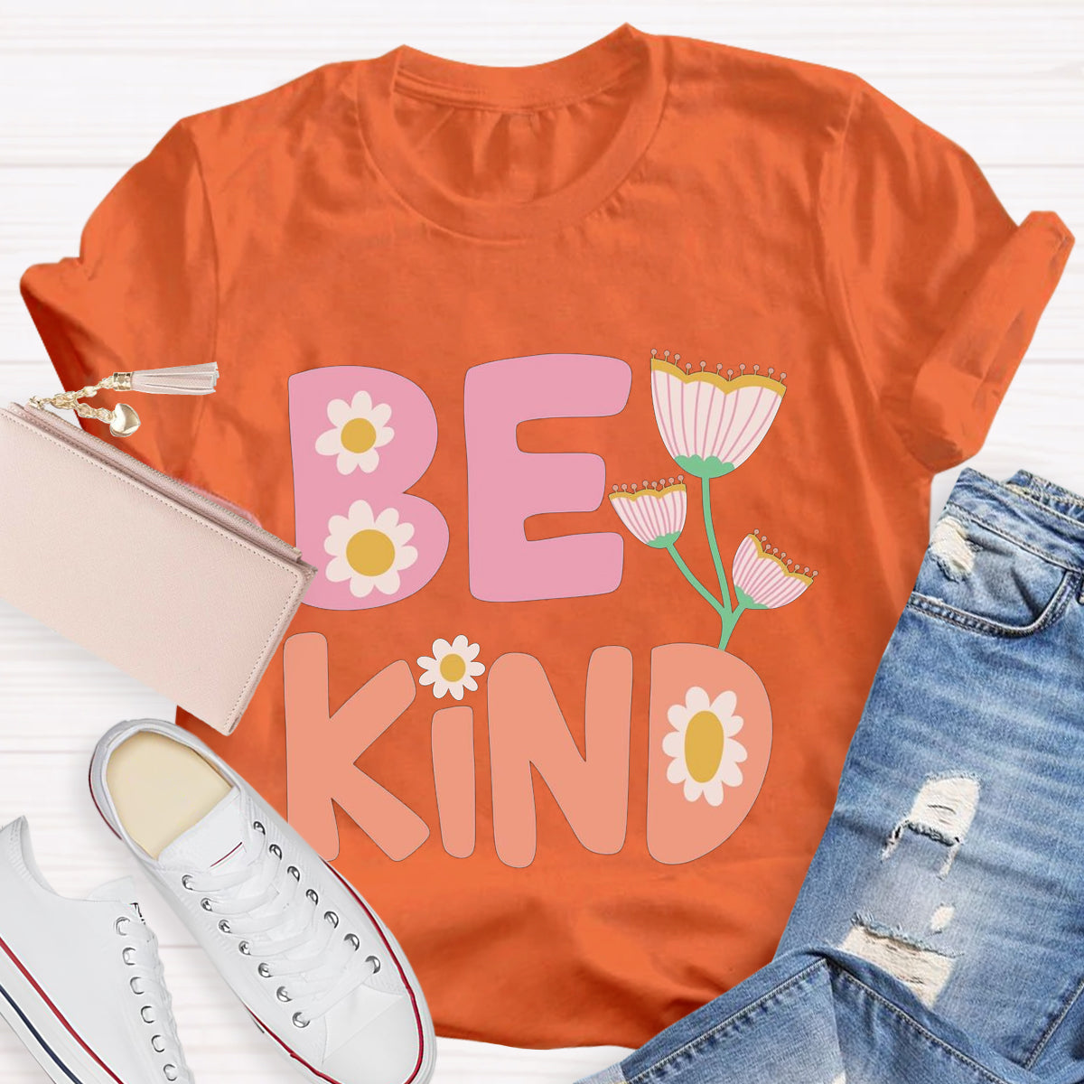 Be Kind Pink Flower Teacher T-Shirt