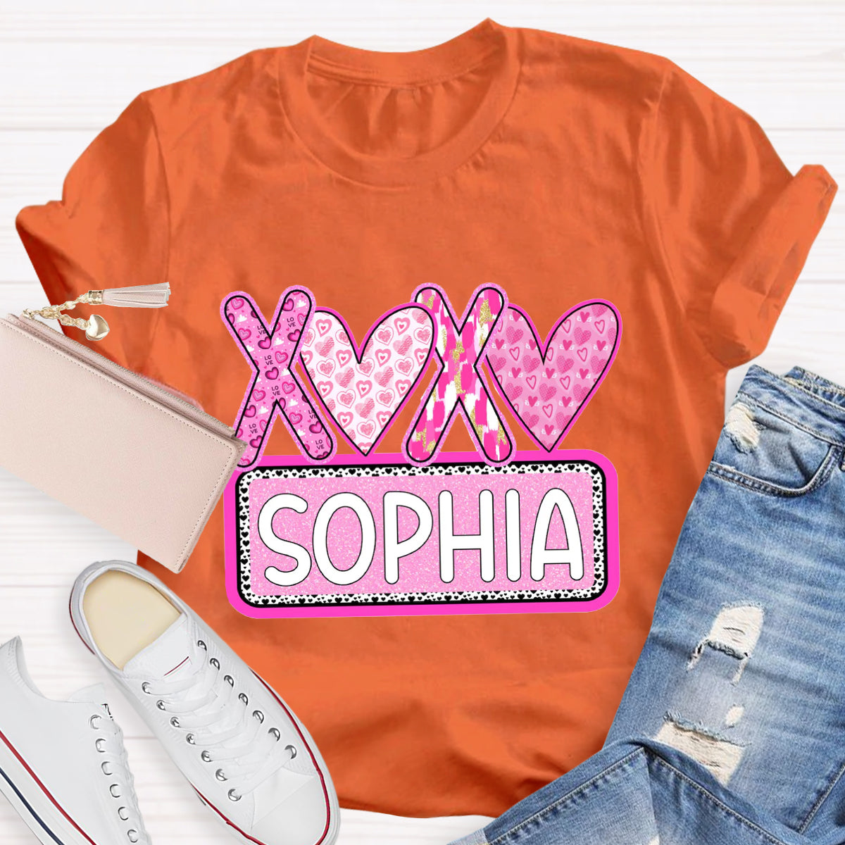 Personalized Name Pink Heart Sophia T-Shirt