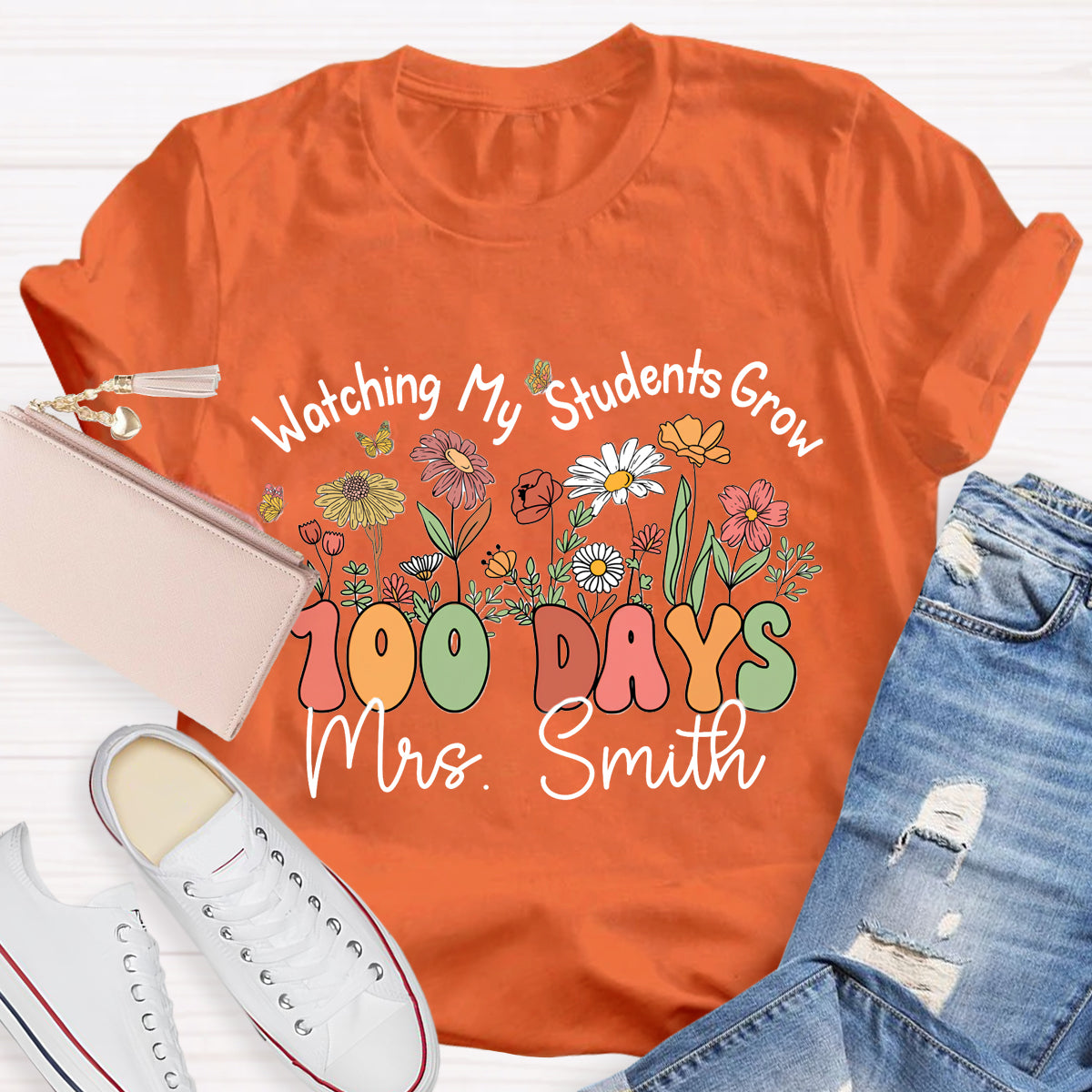 Personalized Name Watching My Students Grow 100 Days Teacher T-Shirt