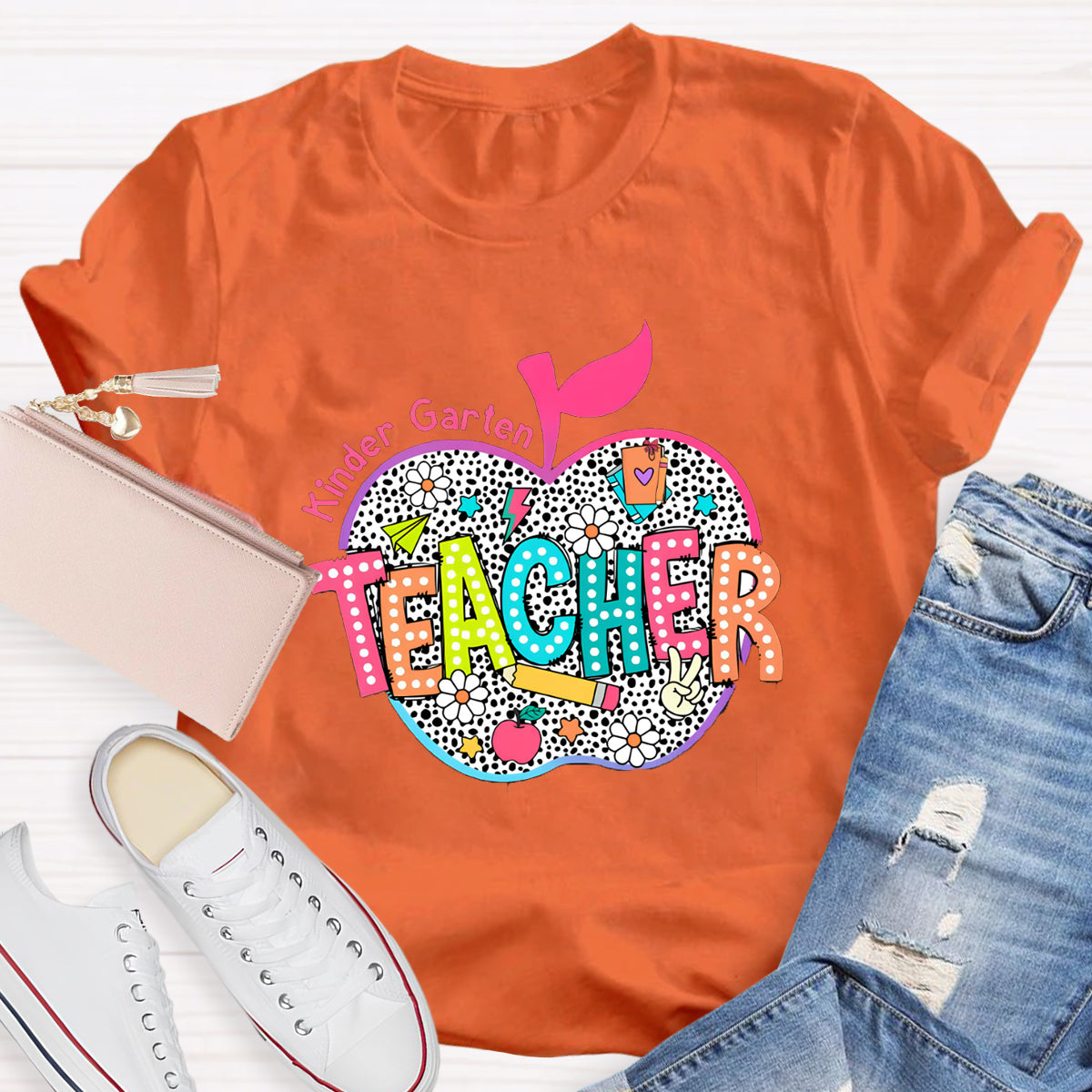 Personalized Neon Leopard Apple Grade Teacher T-Shirt