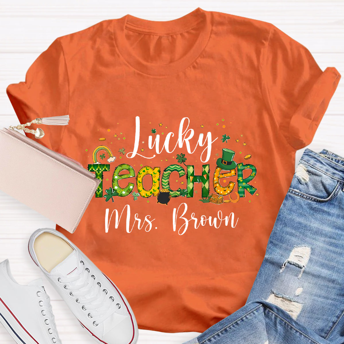 Personalized Lucky Teacher Name T-Shirt